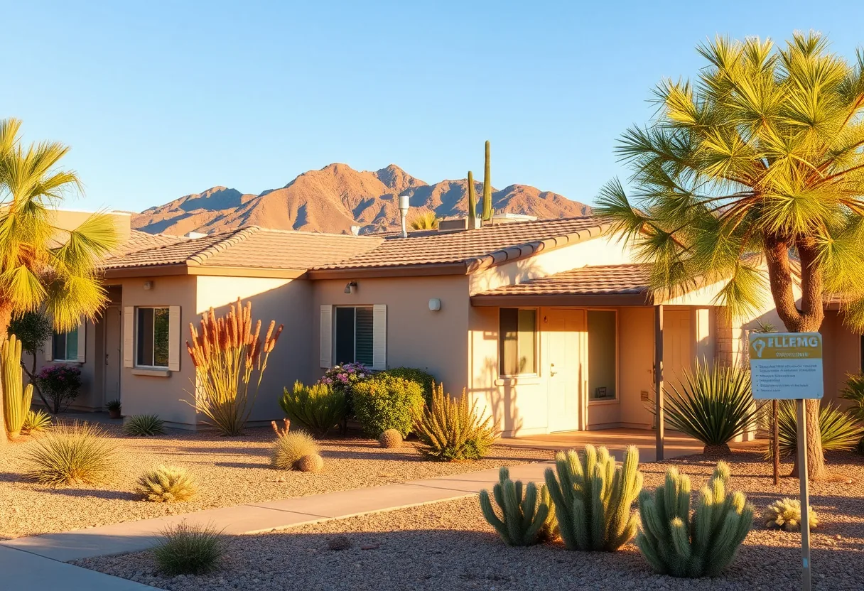 Single-family rental home with a tile roof and desert landscaping in a Phoenix, Arizona neighborhood
