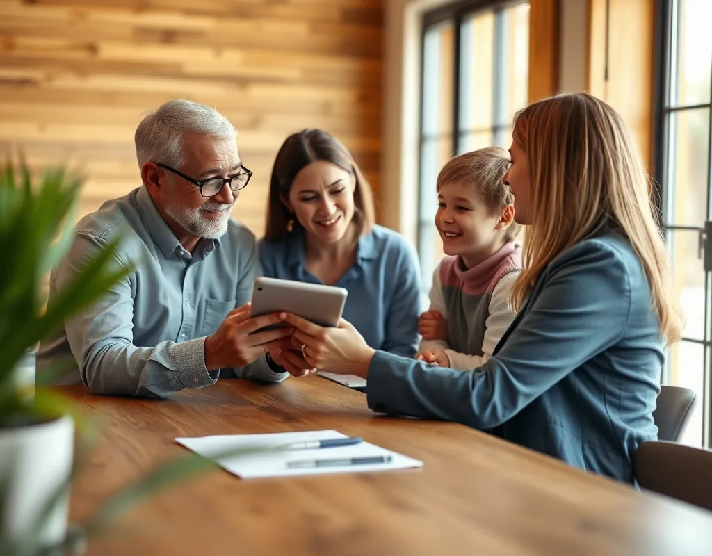 A local Phoenix insurance agent reviewing coverage options with a family at a desk